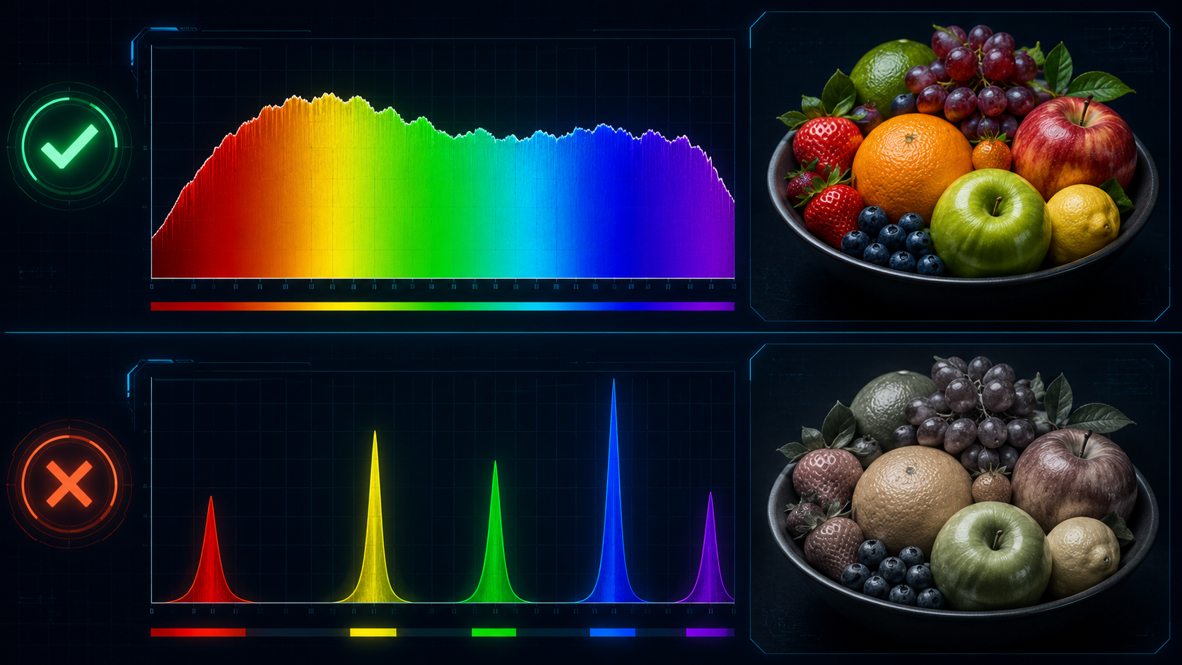 Full Spectrum vs Spiky Spectrum Spectre complet vs spectre hérissé